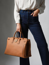 Handbag Equestre Leather Etrier Brown equestre EEQT142L-vue-porte